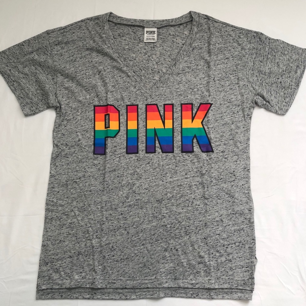 HTF NWOT VS Pink RAINBOW Logo Legging Tee SMALL